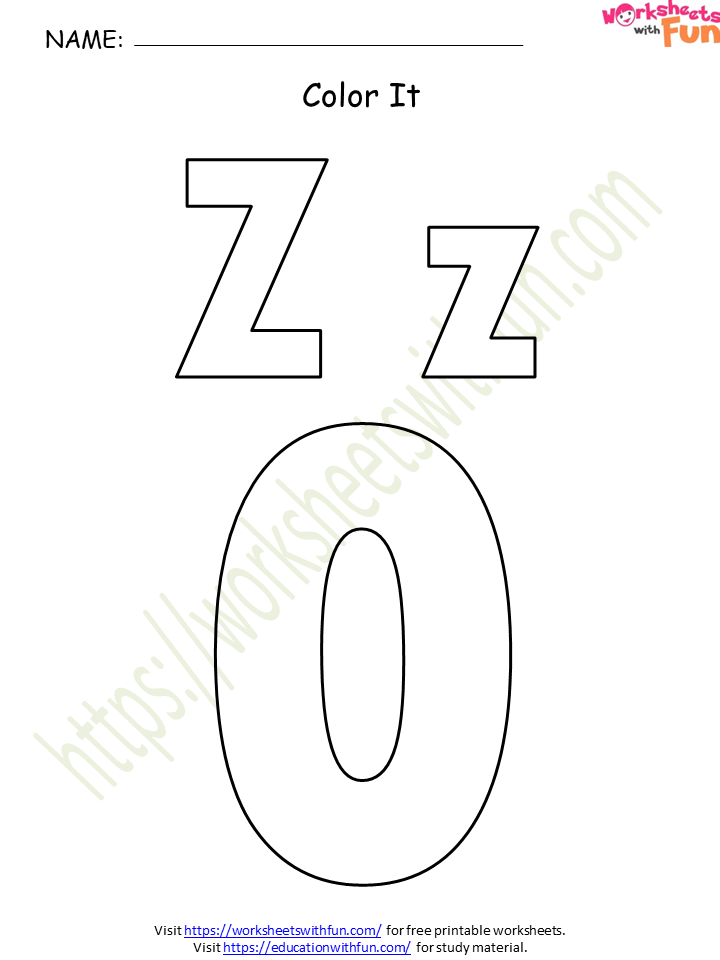 English  Preschool Alphabet (Letter 'Z') Worksheet 1